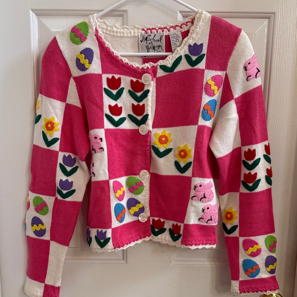 Michael Simon Floral Patchwork Easter Sweater - image 3